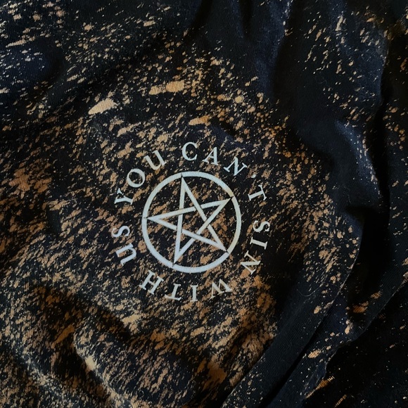 Custom “You Can’t Sit With Us” Bleach Distressed Pentagram Tee - Picture 2 of 4